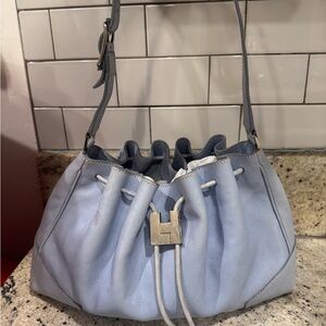 LAMBERTSON Elegant Light Blue Leather Shoulder Bag